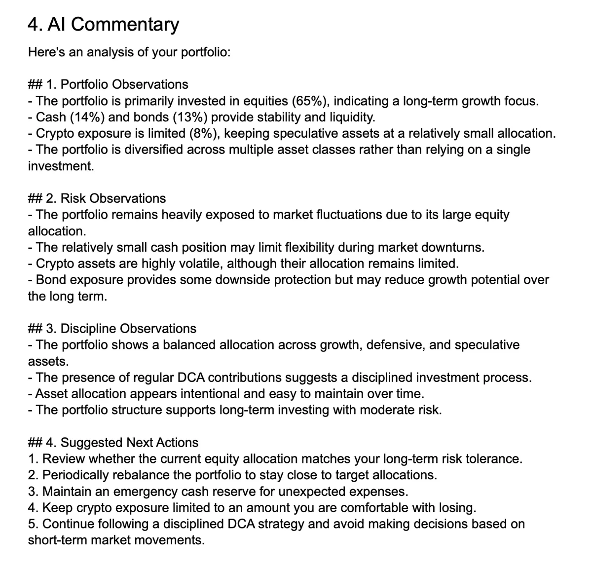 AI-generated commentary section from the financial report